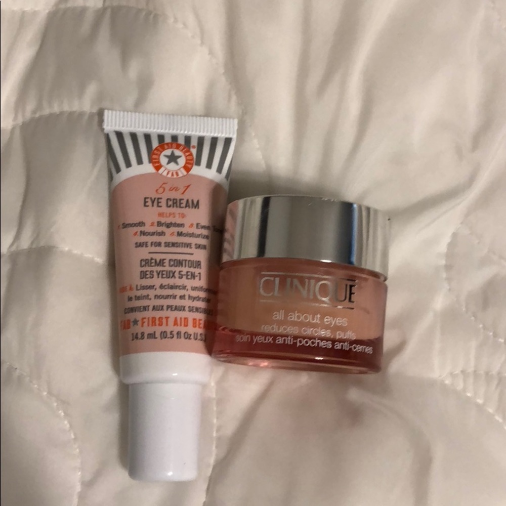 Clinique and First Aid Beauty eye cream